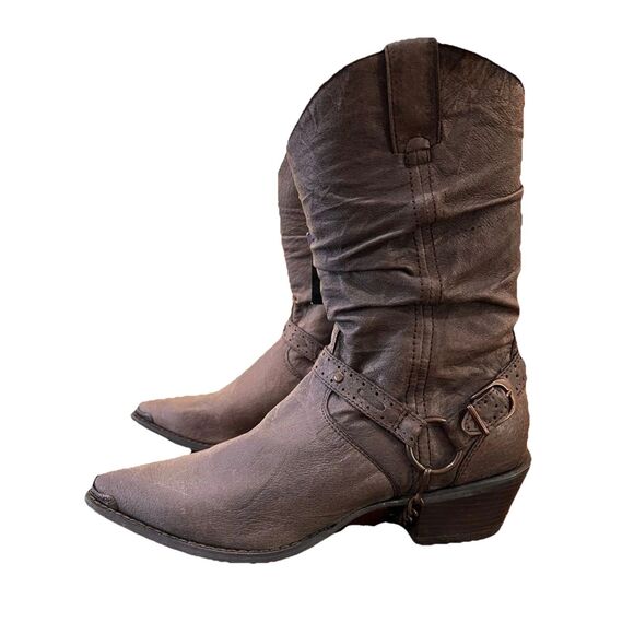 Durango Western Slouch Harness Leather Cowboy Boots Gray Brown Women's 9.5 - Picture 2 of 8